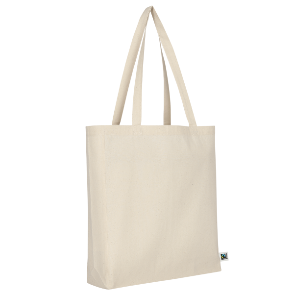 Bag made of Fairtrade certificated Cotton with two long handles, bottom and side fold