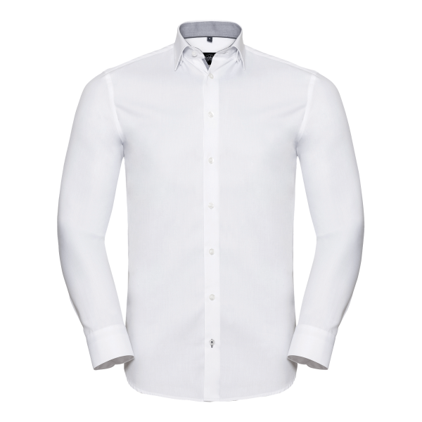 Tailliertes Herringbone Kontrast-Hemd – Langarm